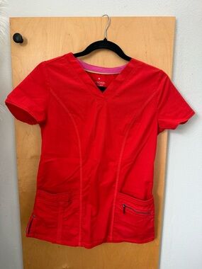Beyond Scrubs Women's Red V-Neck Medical Top